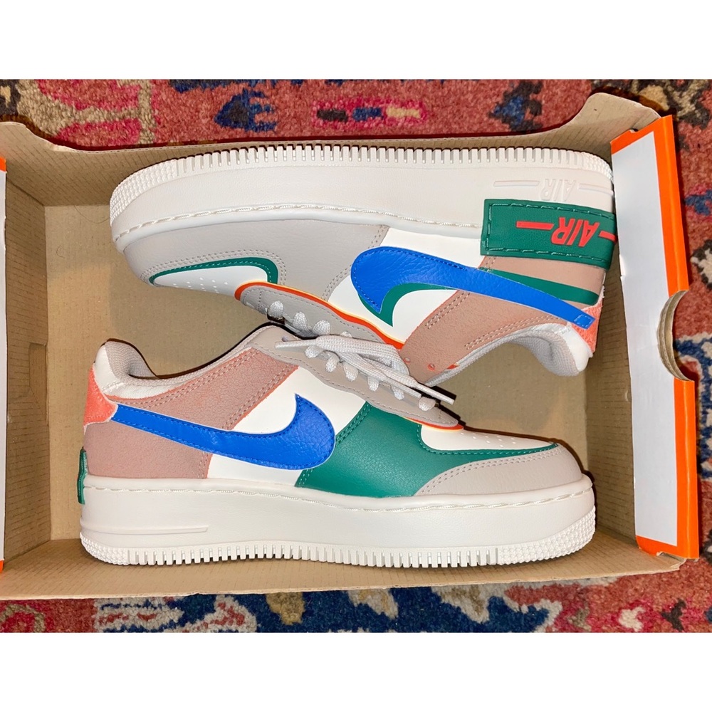 Brand new Nike Air Force 1 Low Shadow
Sail Signal Blue Green